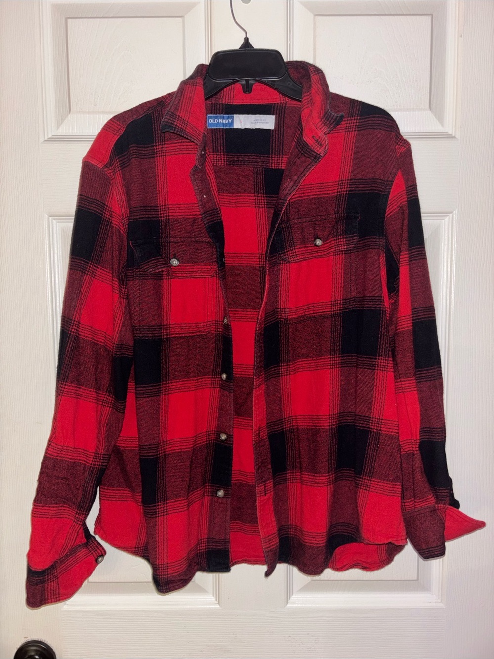 Old Navy Red and Black Plaid Button-Up Shirt for Men